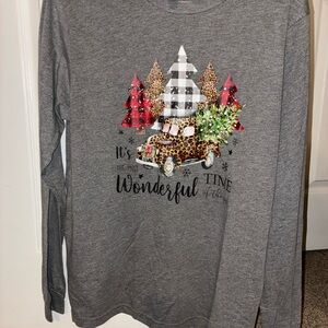 Bella Canvas Gray Long Sleeve Tee with Festive Print
